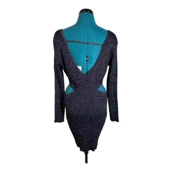 Open Edit Sparkle Cutout Sweater Minidress In Black- Silver NWT - Picture 5 of 6